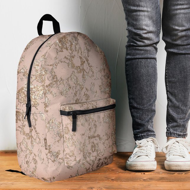 Stylish Marble Pink Gold Peach Luxury Girl Printed Backpack (Stylish Marble Pink Gold Peach Luxury Girl Printed Backpack
)