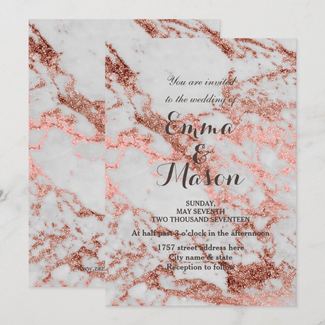 Stylish Marble Rose Gold Wedding collection Invitation (Front/Back)