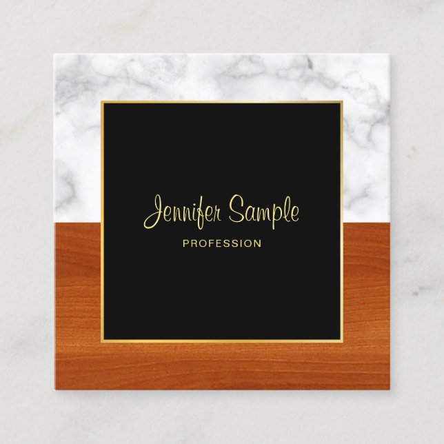 Stylish Marble Wood Gold Luxury Modern Template Square Business Card (Front)