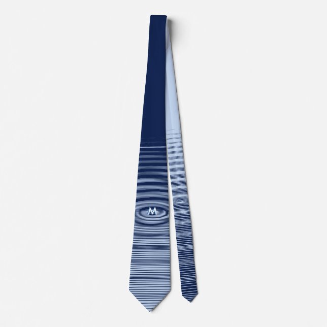 Stylish Marine Blue on blue Graphic Ripple Wave Tie (Front)
