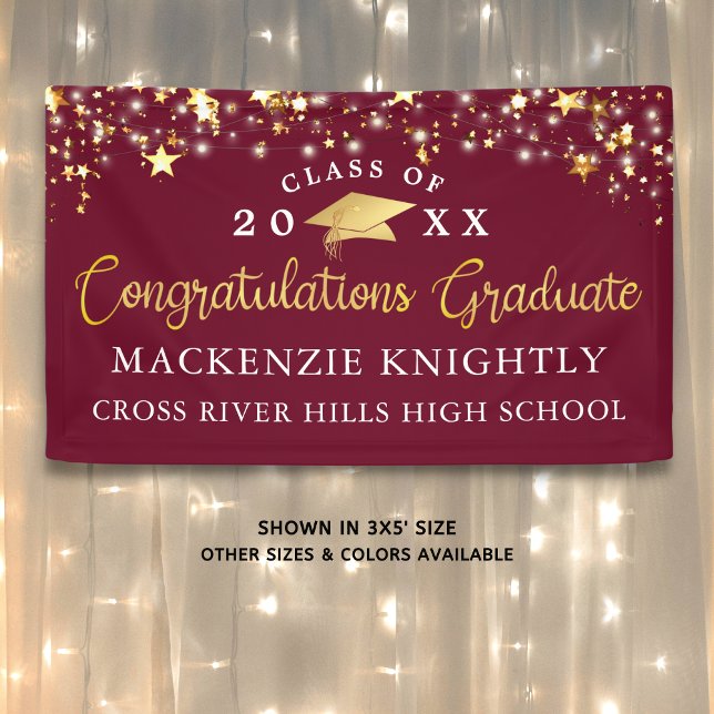 Stylish Maroon Burgundy Gold Script Congrats Grad Banner (Creator Uploaded)