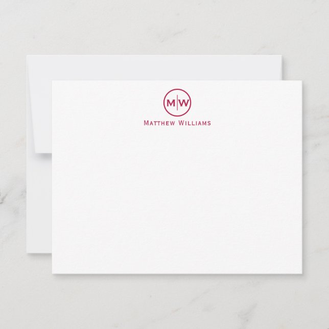 Stylish Maroon Red Circle Two Monogram Initial Card (Front)