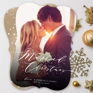 Stylish Married Christmas Sparkles Photo Wedding Holiday Card