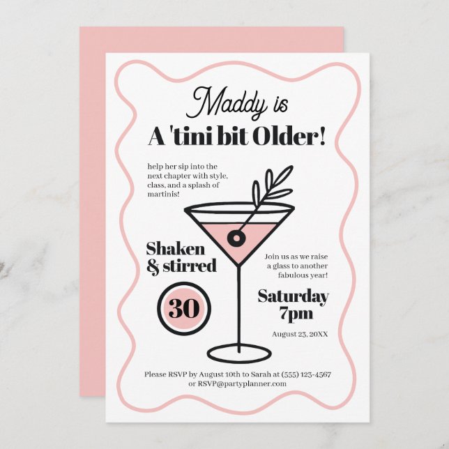Stylish Martini Invitations for 30th Birthday  (Front/Back)