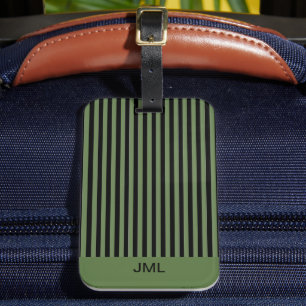 Stylish Masculine Dark Green and Black Stripes Luggage Tag