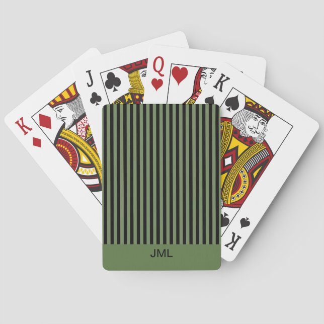Stylish Masculine Dark Green and Black Stripes   Playing Cards (Back)