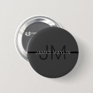 Stylish Masculine Dark Grey Name & Monogram 6 Cm Round Badge