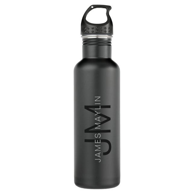 Stylish Masculine Dark Grey Name & Monogram  710 Ml Water Bottle (Front)
