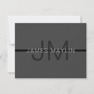 Stylish Masculine Dark Grey Name & Monogram  Card