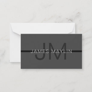 Stylish Masculine Dark Grey Name & Monogram  Card