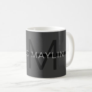 Stylish Masculine Dark Grey Name & Monogram  Coffee Mug