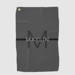 Stylish Masculine Dark Grey Name & Monogram  Golf Towel