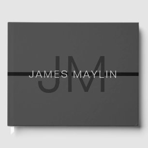 Stylish Masculine Dark Grey Name & Monogram  Guest Book