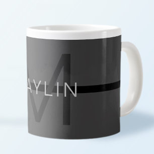 Stylish Masculine Dark Grey Name & Monogram  Large Coffee Mug