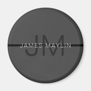 Stylish Masculine Dark Grey Name & Monogram  Magnet