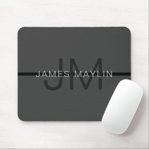 Stylish Masculine Dark Grey Name & Monogram  Mouse Mat