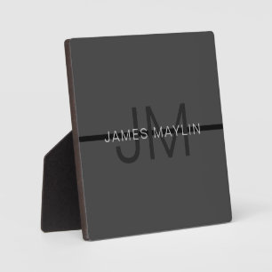 Stylish Masculine Dark Grey Name & Monogram  Plaque