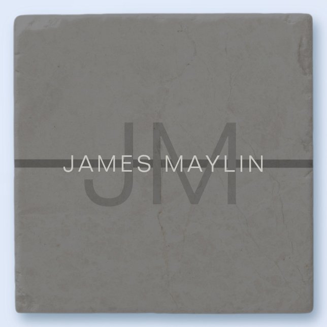Stylish Masculine Dark Grey Name & Monogram  Stone Coaster (Creator Uploaded)