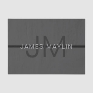 Stylish Masculine Dark Grey Name & Monogram Tissue Paper