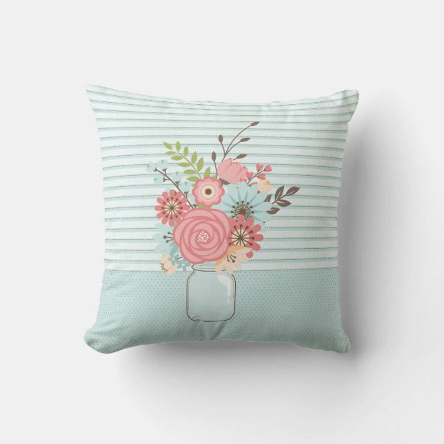 Stylish Mason Jar Floral Accent Throw Pillow (Front)