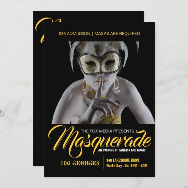 Stylish Masquerade Party Invitation (Front/Back)