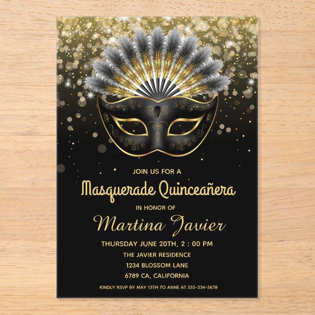 Stylish Masquerade Quinceañera 15th Birthday Acrylic Invitations (Front)