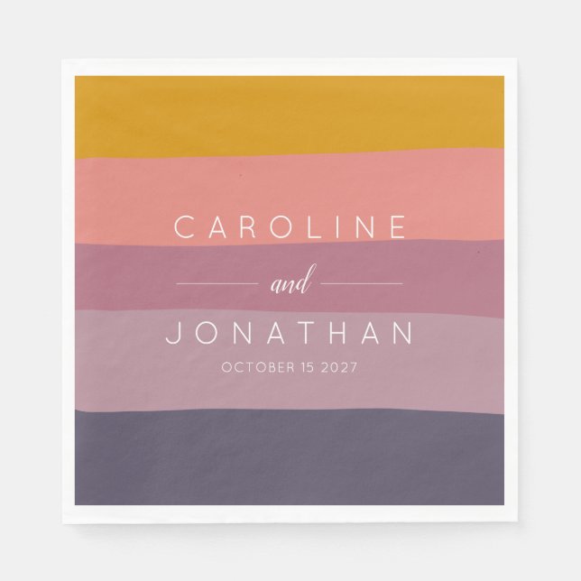 Stylish Mauve and Mustard Striped Custom Wedding Napkin (Front)