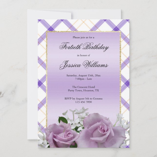 Stylish Mauve Floral 40th Birthday Invitation (Front)