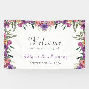 Stylish Mauve Floral Watercolor Welcome Wedding  Banner