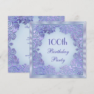 Stylish Mauve Foil Leaf Swirls 100th Birthday Invitation