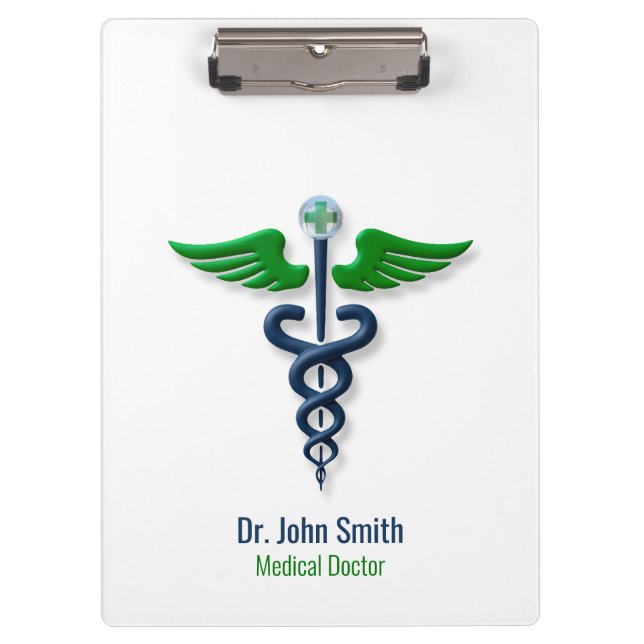 Stylish Medical Caduceus Blue Green Wings Cross Clipboard (Front)