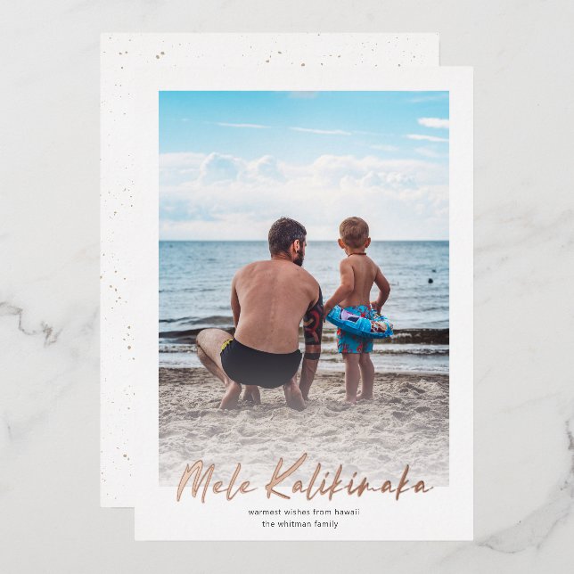 Stylish Mele Kalikimaka Minimal Christmas Foil Holiday Card (Front/Back)