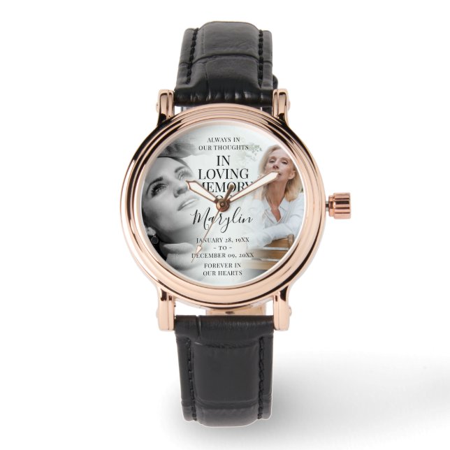 Stylish Memorial 2 Photo In Loving Memory Tribute Watch (Front)