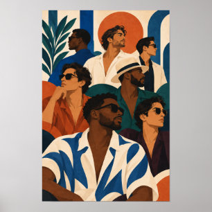 Stylish Men in Sunglasses Colourful Modern Wall Ar Poster