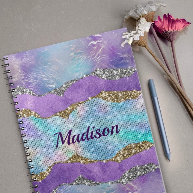 Stylish mermaid glittery Purple turquoise monogram Notebook (Creator Uploaded)