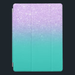 Stylish mermaid lavender glitter turquoise ombre iPad pro cover<br><div class="desc">Stylish,  girly,  faux purple lavender mermaid glitter ombre modern bright  turquoise background.</div>