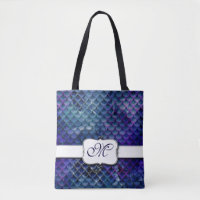 Stylish Mermaid Scale Monogrammed Tote Bag