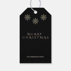 Stylish Merry Christmas Black Gold Snowflake Gift Tags