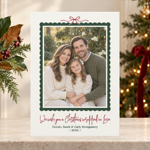 Stylish Merry Christmas Bow Photo Holiday Card