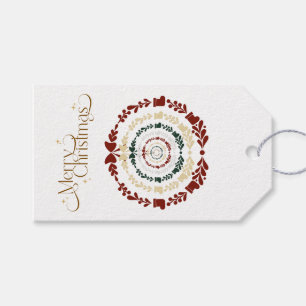 Stylish Merry Christmas Burgundy and Green Wreath Gift Tags