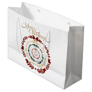Stylish Merry Christmas Burgundy and Green Wreath Large Gift Bag