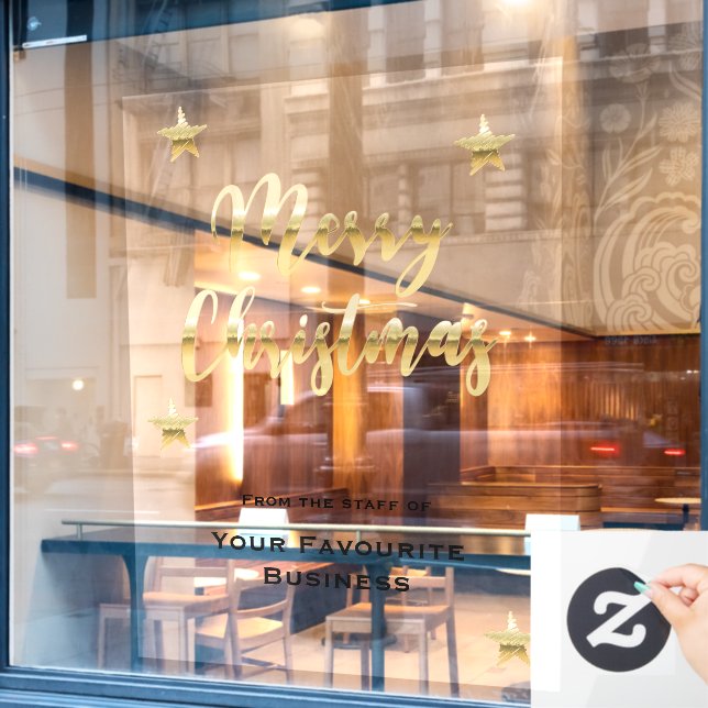 Stylish Merry Christmas metallic gold and black Window Cling (Cafe Window)
