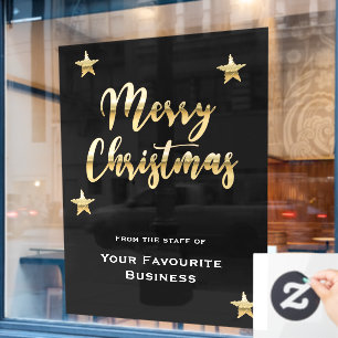Stylish Merry Christmas metallic gold black Window Cling