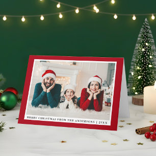 Stylish Merry Christmas Photo Red Folded Holiday Card