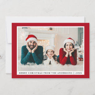 Stylish Merry Christmas Photo Red Holiday Card