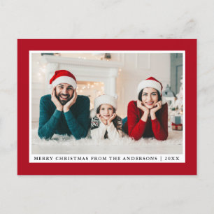 Stylish Merry Christmas Photo Red Postcard