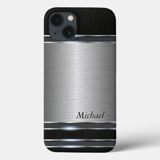 Stylish Metal with Leather Look Case-Mate iPhone Case (Back)