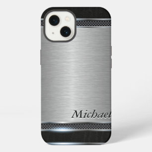 Stylish Metal with Leather Look iPhone 13 Case