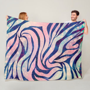 Stylish Metallic Blue & Holographic Zebra Print Fleece Blanket