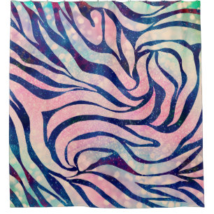 Stylish Metallic Blue & Holographic Zebra Print Shower Curtain